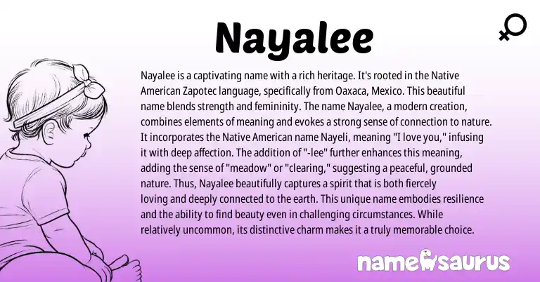 Infographic about Nayalee name meaning, Nayalee is a name from American origin(s).