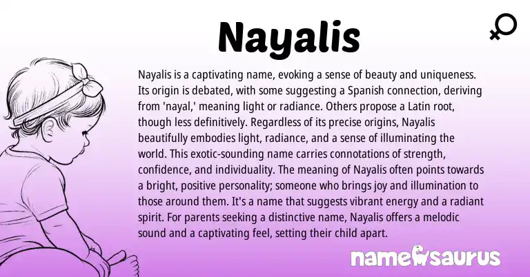 Infographic about Nayalis name meaning, Nayalis is a name from Spanish origin(s).