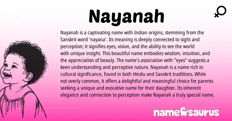 Infographic about Nayanah name meaning, Nayanah is a name from Indian, Sanskrit origin(s).