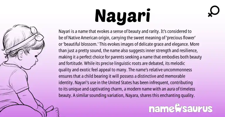 Infographic about Nayari name meaning, Nayari is a name from American origin(s).