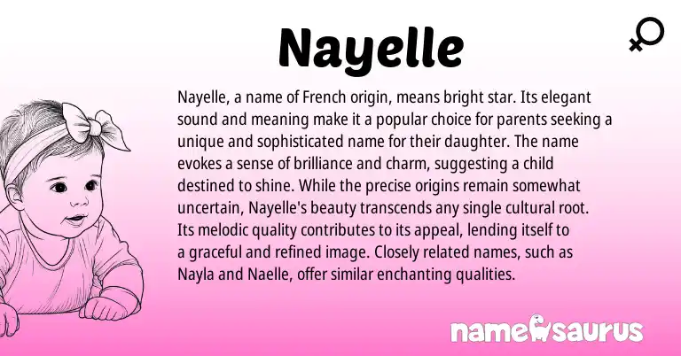 Infographic about Nayelle name meaning, Nayelle is a name from French origin(s).
