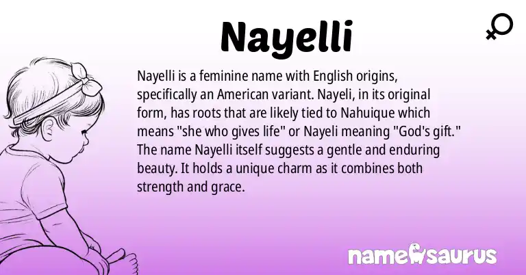 Infographic about Nayelli name meaning, Nayelli is a name from English (American) origin(s).