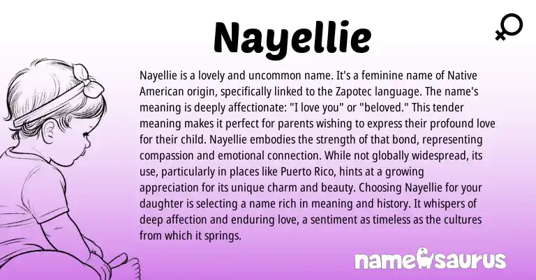 Infographic about Nayellie name meaning, Nayellie is a name from American origin(s).