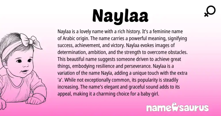 Infographic about Naylaa name meaning, Naylaa is a name from Arabic origin(s).