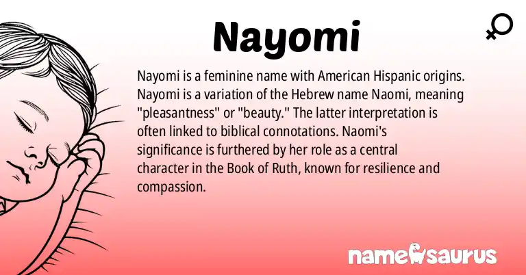 Infographic about Nayomi name meaning, Nayomi is a name from American (Hispanic) origin(s).