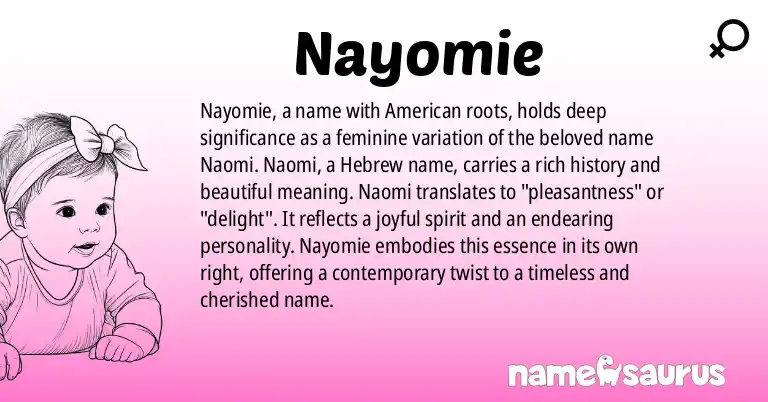 Infographic about Nayomie name meaning, Nayomie is a name from American origin(s).