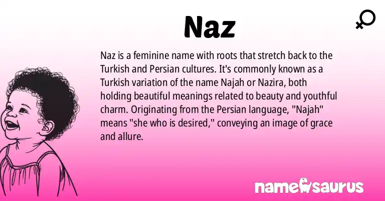 Infographic about Naz name meaning, Naz is a name from Turkish origin(s).