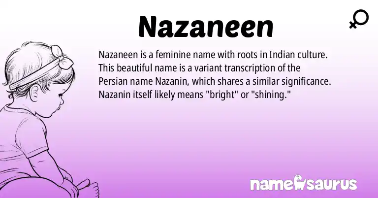 Infographic about Nazaneen name meaning, Nazaneen is a name from Indian origin(s).