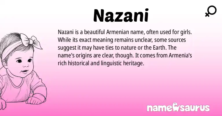 Infographic about Nazani name meaning, Nazani is a name from Armenian origin(s).