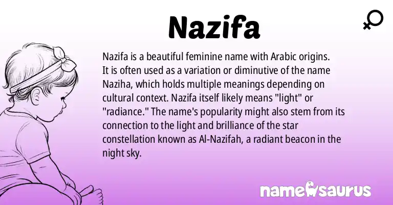 Infographic about Nazifa name meaning, Nazifa is a name from Arabic origin(s).