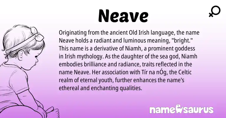 Infographic about Neave name meaning, Neave is a name from Irish, Celtic, Old Irish origin(s).