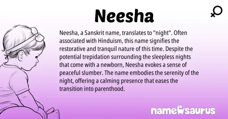Infographic about Neesha name meaning, Neesha is a name from Hinduism, Sanskrit origin(s).