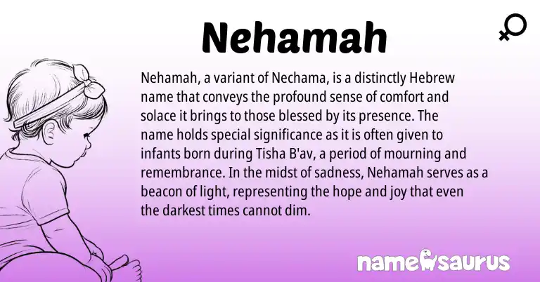 Infographic about Nehamah name meaning, Nehamah is a name from Hebrew origin(s).