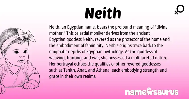 Infographic about Neith name meaning, Neith is a name from Egyptian origin(s).