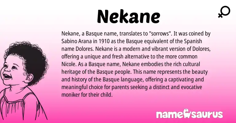 Infographic about Nekane name meaning, Nekane is a name from Basque, Spanish origin(s).