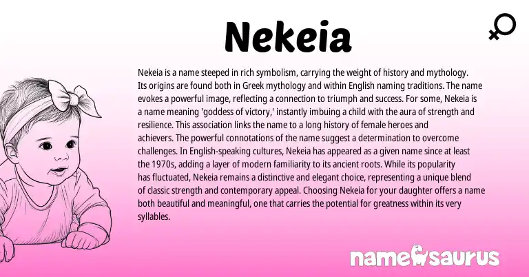 Infographic about Nekeia name meaning, Nekeia is a name from Greek origin(s).