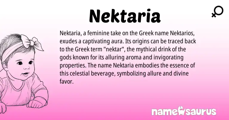 Infographic about Nektaria name meaning, Nektaria is a name from Greek origin(s).