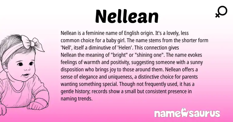 Infographic about Nellean name meaning, Nellean is a name from English origin(s).