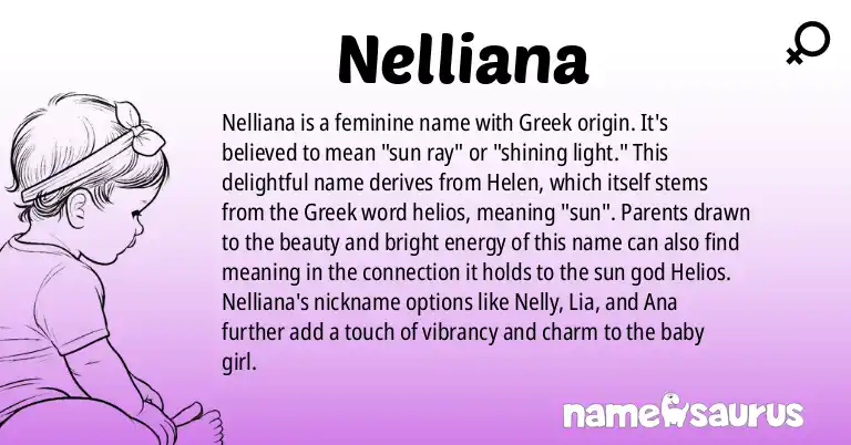 Infographic about Nelliana name meaning, Nelliana is a name from Greek origin(s).