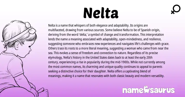 Infographic about Nelta name meaning, Nelta is a name from English, Spanish origin(s).