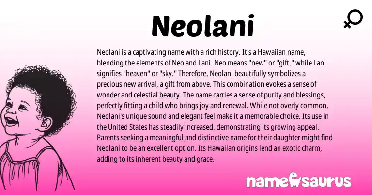 Infographic about Neolani name meaning, Neolani is a name from Hawaiian origin(s).