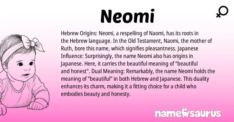 Infographic about Neomi name meaning, Neomi is a name from Japanese, Hebrew origin(s).