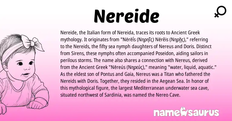 Infographic about Nereide name meaning, Nereide is a name from Ancient Greek, Italian origin(s).
