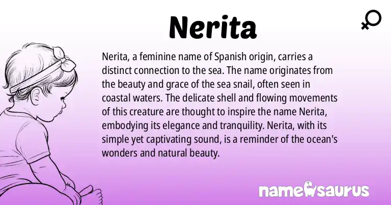 Infographic about Nerita name meaning, Nerita is a name from Spanish origin(s).