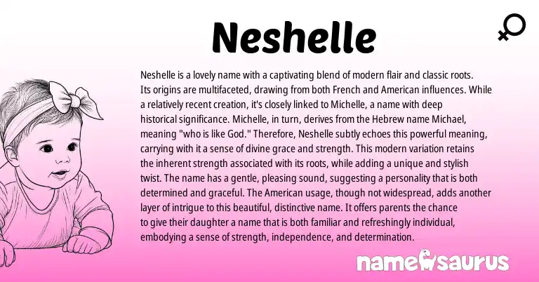 Infographic about Neshelle name meaning, Neshelle is a name from French, American origin(s).