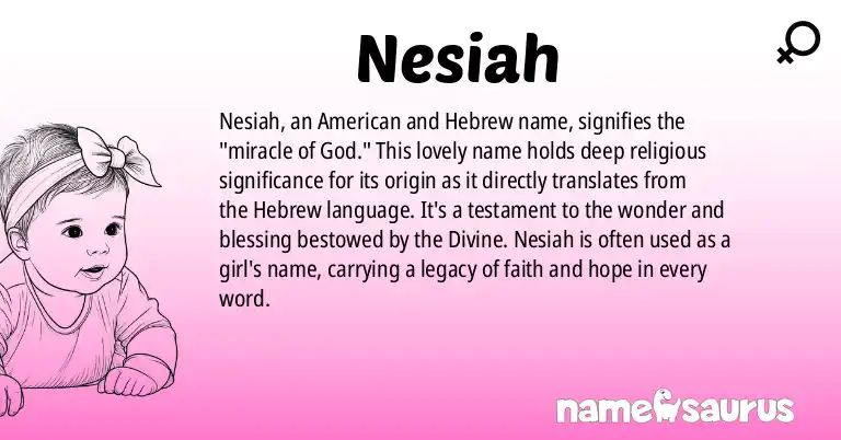 Infographic about Nesiah name meaning, Nesiah is a name from American, Hebrew origin(s).