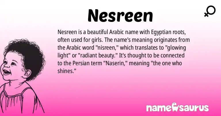 Infographic about Nesreen name meaning, Nesreen is a name from Arabic (Egyptian), Arabic origin(s).