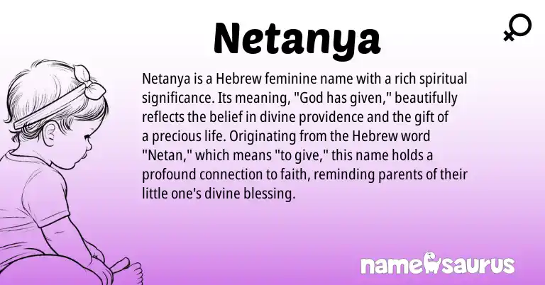 Infographic about Netanya name meaning, Netanya is a name from Hebrew origin(s).