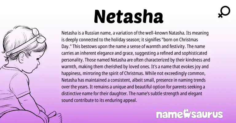 Infographic about Netasha name meaning, Netasha is a name from Russian origin(s).