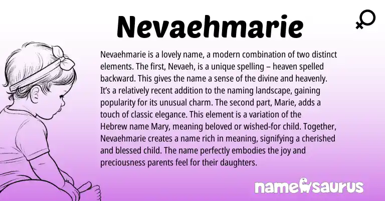 Infographic about Nevaehmarie name meaning, Nevaehmarie is a name from Hebrew origin(s).