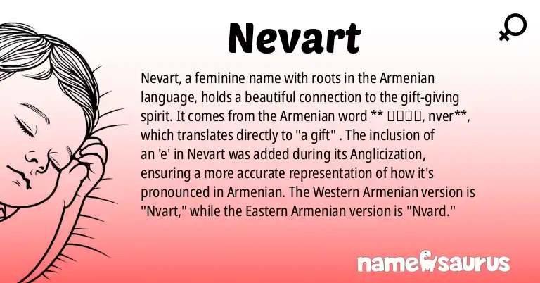 Infographic about Nevart name meaning, Nevart is a name from Armenian (Western) origin(s).