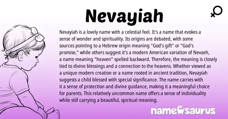 Infographic about Nevayiah name meaning, Nevayiah is a name from Hebrew origin(s).