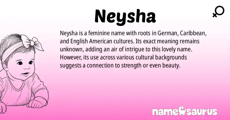 Infographic about Neysha name meaning, Neysha is a name from German, Caribbean, English (American) origin(s).