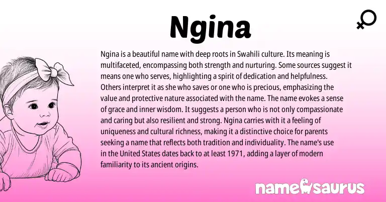 Infographic about Ngina name meaning, Ngina is a name from African, Swahili origin(s).
