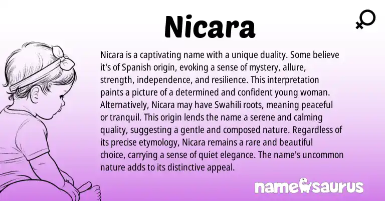 Infographic about Nicara name meaning, Nicara is a name from Spanish origin(s).
