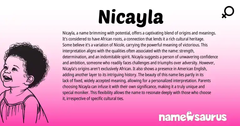 Infographic about Nicayla name meaning, Nicayla is a name from African origin(s).