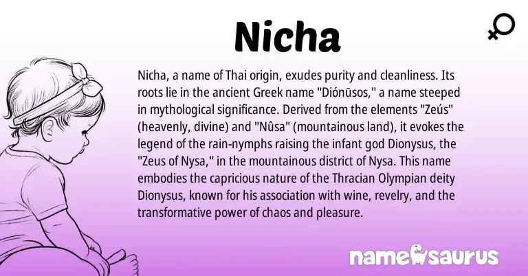 Infographic about Nicha name meaning, Nicha is a name from Thai, Greek origin(s).
