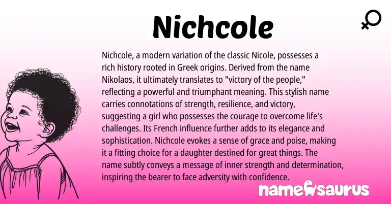 Infographic about Nichcole name meaning, Nichcole is a name from French, Greek origin(s).
