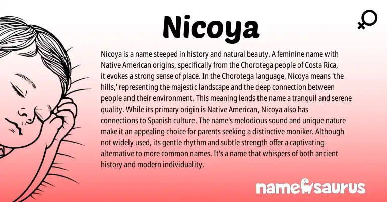 Infographic about Nicoya name meaning, Nicoya is a name from American origin(s).