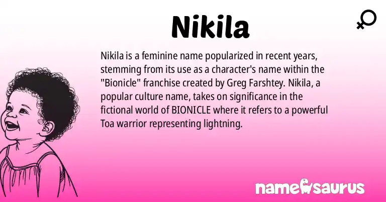 Infographic about Nikila name meaning, Nikila is a name from Popular Culture origin(s).