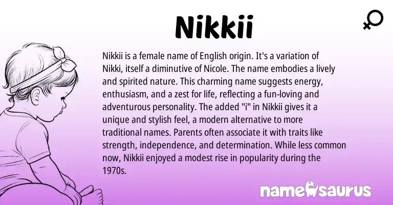 Infographic about Nikkii name meaning, Nikkii is a name from English, American origin(s).