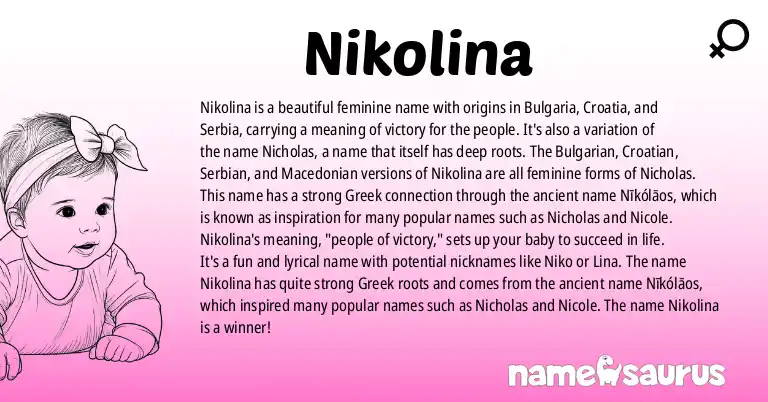 Infographic about Nikolina name meaning, Nikolina is a name from Bulgarian, Croatian, Serbian, Macedonian origin(s).