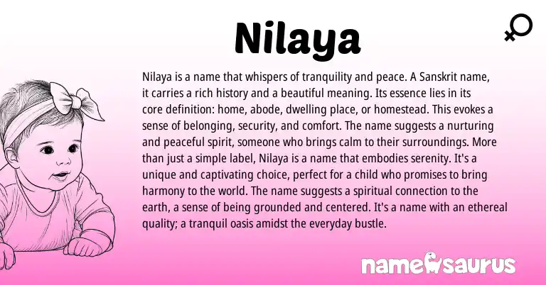 Infographic about Nilaya name meaning, Nilaya is a name from Indian, Sanskrit origin(s).