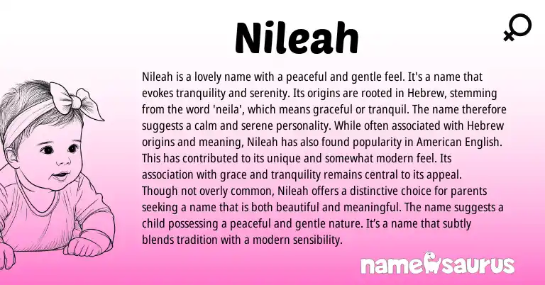 Infographic about Nileah name meaning, Nileah is a name from Hebrew origin(s).