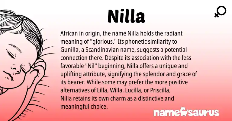 Infographic about Nilla name meaning, Nilla is a name from Scandinavian, African origin(s).
