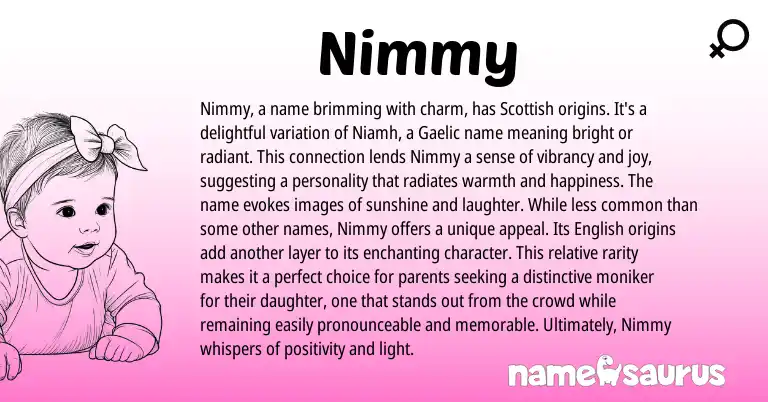 Infographic about Nimmy name meaning, Nimmy is a name from Scottish, Gaelic origin(s).